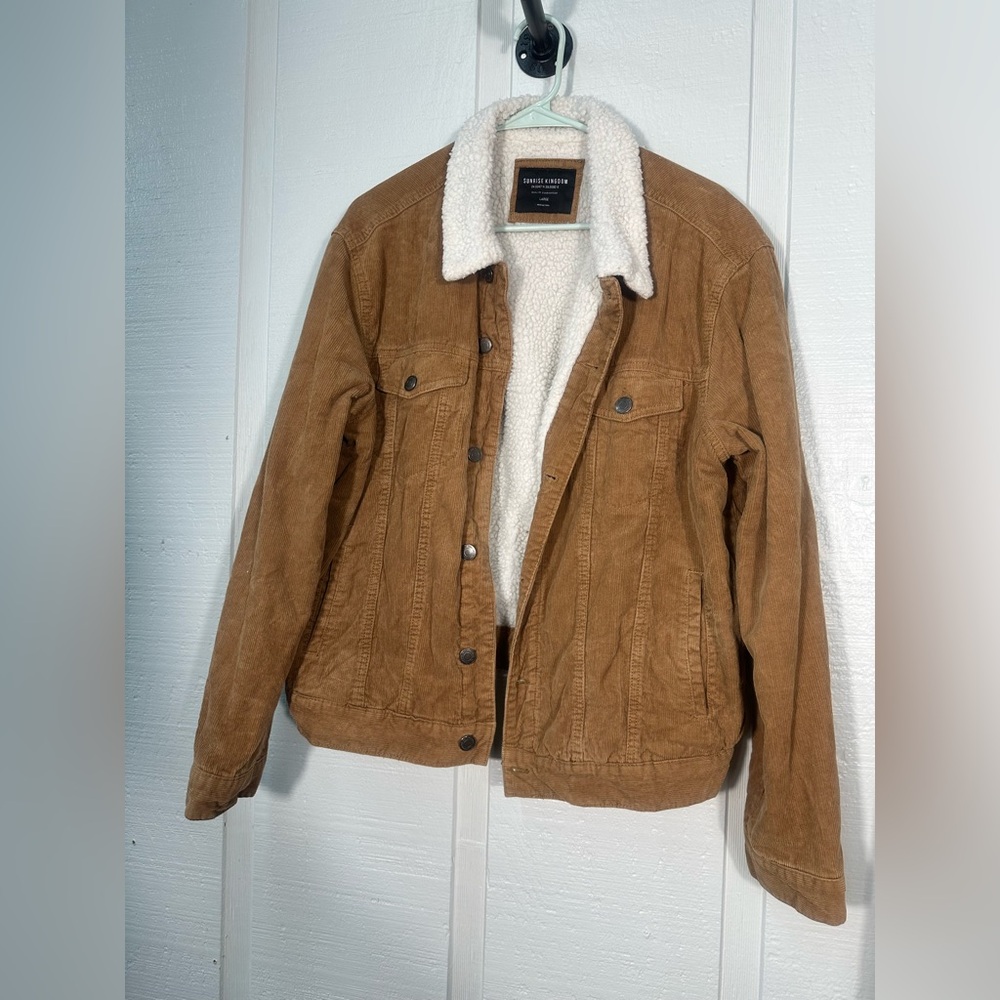 Sunrise Kingdom Brown Corduroy Sherpa Lined Jacket Size Large EUC